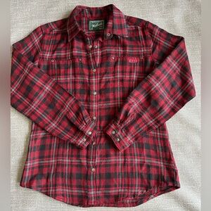 Woolrich Women’s Long sleeve Deep Ruby Plaid Soft Button Up Shirt size Small